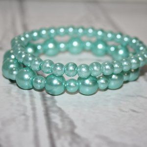 💙 Light Blue Pearl Bracelet Set · 8" · Serene Glow 🤍